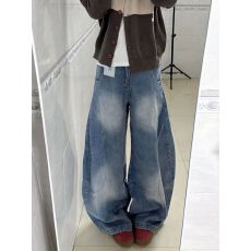 批发美式复古弯刀阔腿牛仔<b class='q'>裤</b>女2026年秋季<b class='q'>新款</b>高腰显瘦宽松直筒拖地<b class='q'>裤</b>