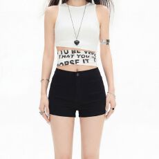 批发甜美弹力高腰包臀牛仔短<b class='q'>裤</b>女春夏新款显瘦a字辣妹直筒牛仔短<b class='q'>裤</b>潮