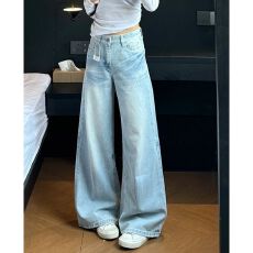 批发2026夏季新款美式bf慵懒风女牛仔<b class='q'>裤</b>子<b class='q'>宽松</b>拖地巨好看拖地窄版阔腿