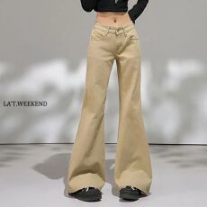 批发美式卡其色不贴腿喇叭牛仔<b class='q'>裤</b>子微喇牛仔<b class='q'>裤</b>女2026春季低腰辣妹显瘦
