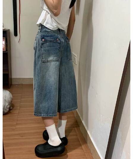 한국 스타일 작은 대중 7 점 청바지 여성 봄 여름 새로운 하이웨이스트 ins 트렌디 루즈핏 패션 7 점 청바지 트렌디