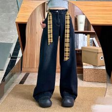 批发潮流ins阔腿牛仔裤女春<b class='q'>秋</b>季新款垂感显瘦时尚个性宽松拖地牛仔裤
