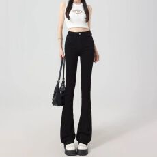 批发休闲韩版微喇牛仔裤女春<b class='q'>秋</b>季新款高腰显瘦时尚拖地微喇叭牛仔裤子