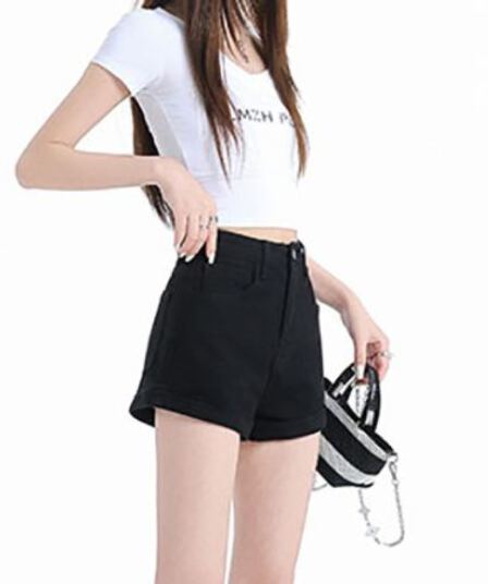 트렌드 ins 트렌디 볼륨 측면 데님 반바지 여성 봄 여름 새로운 핫걸 다용도 슬림해 보이는 한 마디 스트레이트 데님 핫 바지