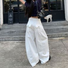 批发设计感小众休闲阔腿牛仔<b class='q'>裤</b>女春秋季新款宽松时尚ins潮直筒牛仔<b class='q'>裤</b>
