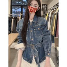 批发复古水洗牛仔风短外套女2026春新款收腰显瘦系带短款百搭夹克上衣