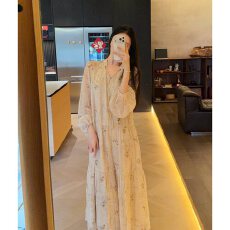 批发Zwinnie/詹维尼【金丝落叶】晕染刺绣<b class='q'>长袖</b>显瘦连衣裙