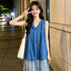 批发文艺森系套装女<b class='q'>夏</b>季新款蝴蝶结无袖上衣几何印花半身裙两件套