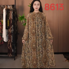 批发复古扎染双层裙碎花裙子半高领长袖遮肉显瘦中长款<b class='q'>连衣裙</b>