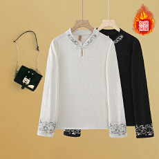 批发新中式国风刺绣上衣内搭女2025新款长袖<b class='q'>t</b><b class='q'>恤</b>秋冬加绒打底小衫