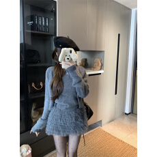 批发实拍实价  新款灰色针织<b class='q'>上衣</b>百搭短<b class='q'>外套</b>网纱半身裙气质套装女