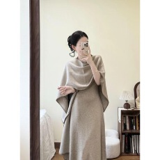 批发秋季<b class='q'>新款</b>圆领短袖背心连衣裙女气质高级感收腰显瘦长裙子两件套装