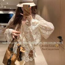 批发格蕾日记 香软内搭<b class='q'>蕾丝衫</b>喇叭袖上衣v领衬衫