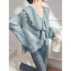 批发韩版<b class='q'>荷叶边</b>粉色<b class='q'>毛衣</b>女温柔气质喇叭袖设计感小众针织新款外穿上衣