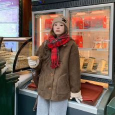 批发两面穿皮毛一体羊羔毛棉服翻领麂皮复古高级感毛毛厚外套<b class='q'>秋</b>冬季女