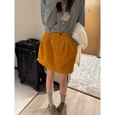 批发南瓜色A字灯芯绒花苞短裙秋冬款<b class='q'>复古</b>气质百搭宽松显瘦高腰半身裙