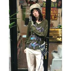 批发25新款早秋美式复古针织长袖t恤女穿搭系带串珠防晒<b class='q'>罩衫</b>宽松v领