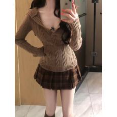 批发套装女2025秋季纯欲风辣妹V领长袖针织毛衣上衣高腰半身裙两件套