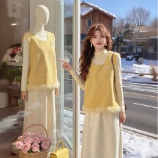 批发冬季氛围感穿搭套装纯色长袖打底衫上衣叠穿<b class='q'>马甲女</b>装半身裙三件套