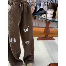 批发美拉德加厚直筒阔腿裤子女秋<b class='q'>冬</b>甜美绣花可束脚羊羔毛宽松休闲长裤