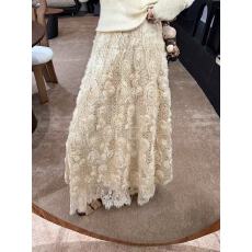 批发“珠樱回音”日常中的小隆重 淡黄色重磅蕾丝盘花<b class='q'>半身裙</b>