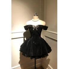 批发法式名媛千金高级感蝴蝶结一字肩<b class='q'>连衣裙</b>夏季新款时尚生日礼服裙女