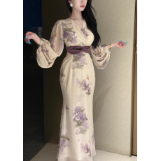 批发原创自制氛围感神明<b class='q'>少女</b>碎花<b class='q'>连衣裙</b>显瘦 墨染紫梦