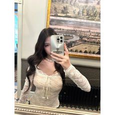 批发FuunJ绝辣classic设计感收腰带胸垫立体蕾丝打底衫女纯欲内搭上衣