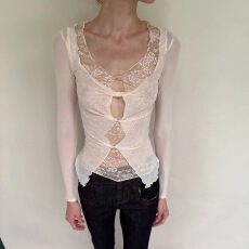 批发Dotyears 蕾丝网纱镂空假两件烫钻内搭