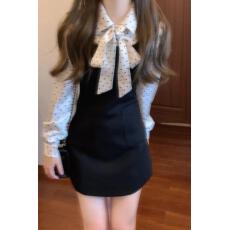 批发2024早秋新款法式<b class='q'>波点</b>衬衫<b class='q'>连衣裙</b>小个子香风气质黑色背带裙套装女