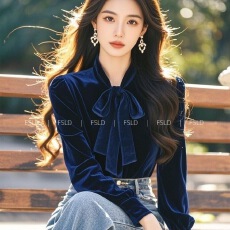 批发显瘦金丝绒长袖蝴蝶结衬衫打底衫2025新款法式高级感遮肉时尚上衣