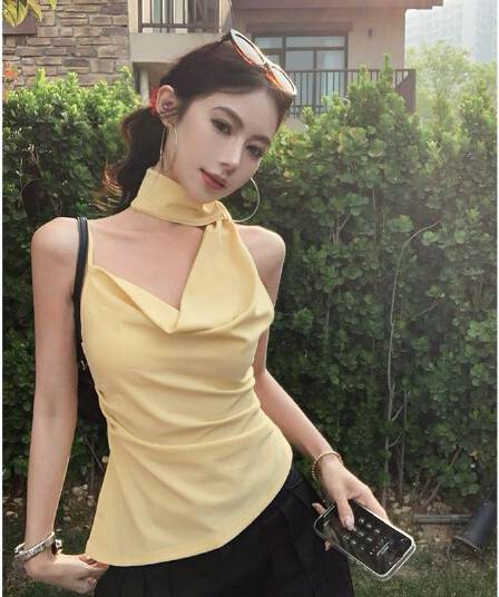 행침 목 리본 백리스 캐미솔 아름다운 외출용 섹시함 핫걸 품격 허리 수축 민소매 맨위 여름
