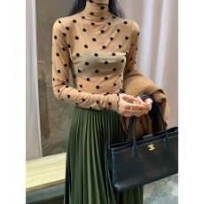 批发波点高领蕾丝<b class='q'>打底衫</b>女内搭秋冬<b class='q'>新款</b>百搭修身透视网纱上衣