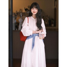 批发法式白色<b class='q'>长袖</b><b class='q'>衬衫</b>连衣裙子女新款早春秋气质高级感宽松显瘦长裙潮