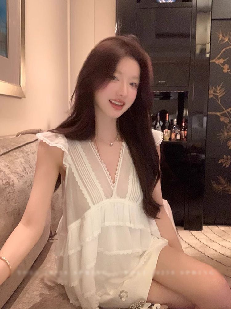 하트 비트 고백 검정색 품격 V넥 슬립 루즈핏 품격 다용도 미니멀리즘 맨위 여성