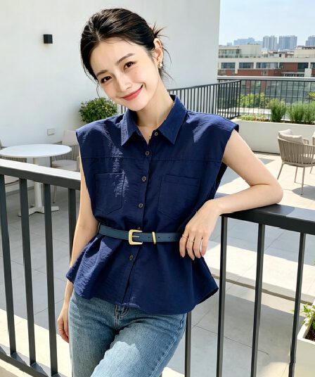 민소매 맨위 여성 외국 가스 표지 고기 여름 레트로 어깨 벨트 포함 허리 수축 다용도 새로운 출퇴근 패션 맨위
