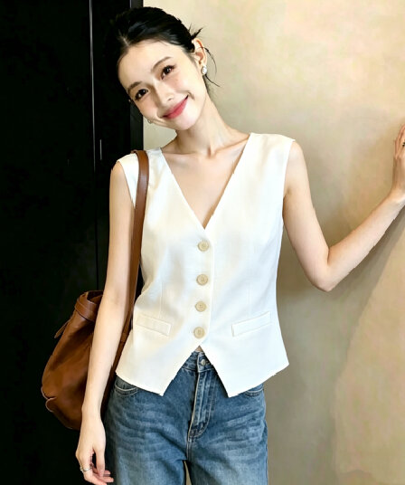 면 린넨 프랑스식 민소매 여름 베스트 얇은 스타일 베스트 조끼 여성 외국 가스 패션 정장 Chic 발굴하다 어깨 작은 맨위