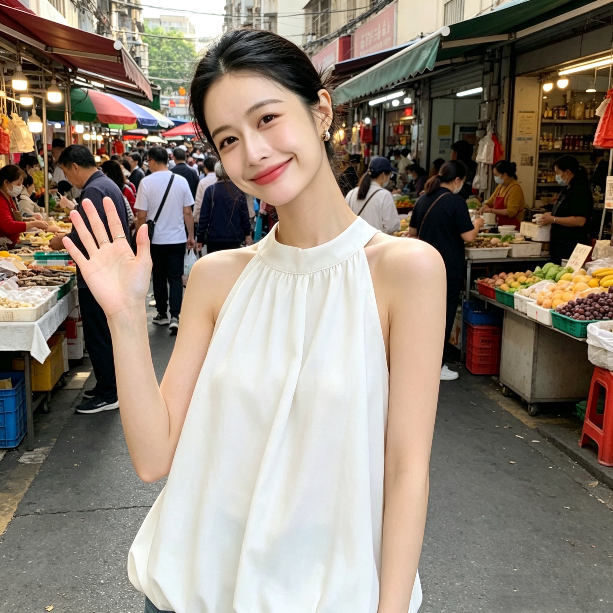2026 언더 랙 프랑스식 행침 목 민소매 조끼 여성 여름 품격 디스플레이 화이트 오프숄더 꽃밭 맨위