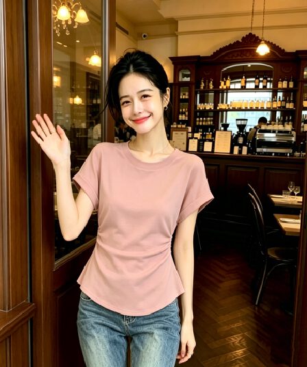 2026 여름 반팔 주름 빅 사이즈 클래식 리브 표지 고기 작은 대중 반팔 맨위 티셔츠
