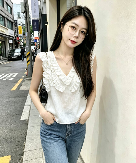 빅 사이즈 300 근 주름 프릴 V넥 여성 셔츠 2025 여름 새로운 다용도 고유 한 아름다운 슬림해 보이는 맨위