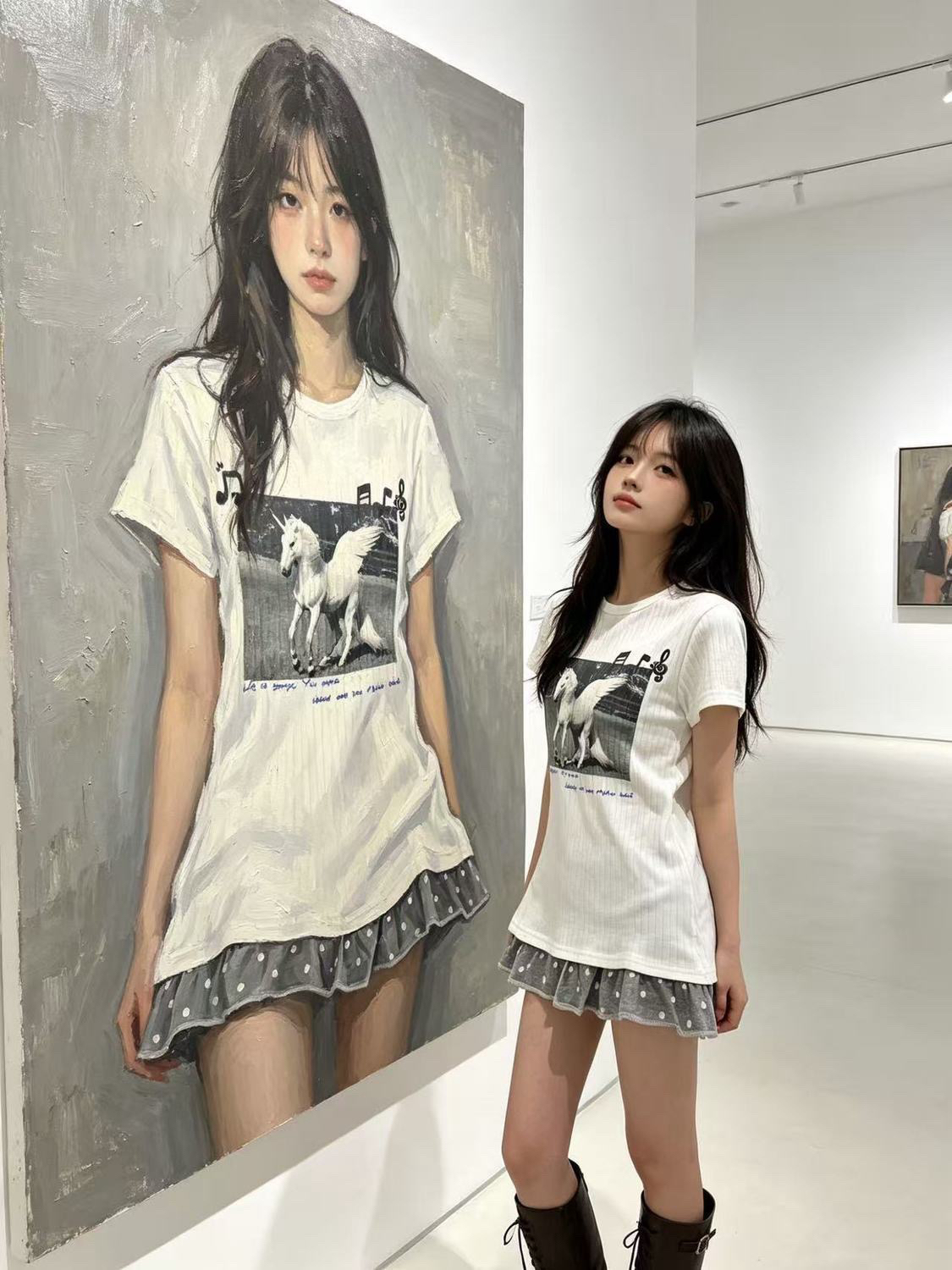 한 부서 레트로 도트 무늬 패치워크 밑단 디자인 반팔 티셔츠 여성 여름 유니콘 몸매 가꾸기 슬림해 보이는 작은 대중 맨위