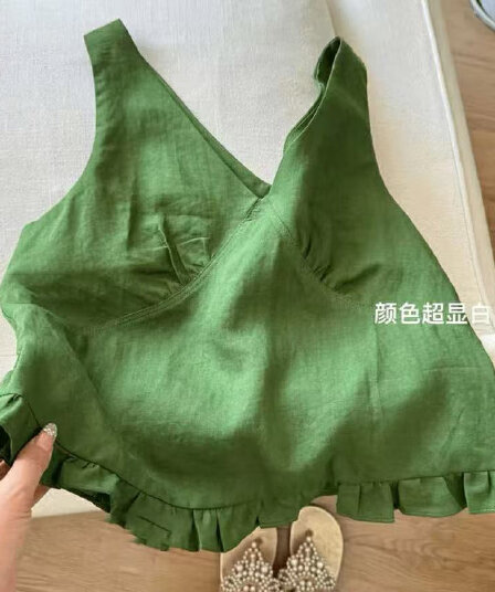 여름 V넥 루즈핏 차가운 조끼 다용도 플리츠 편안함 문예 면 린넨 민소매 맨위 여성