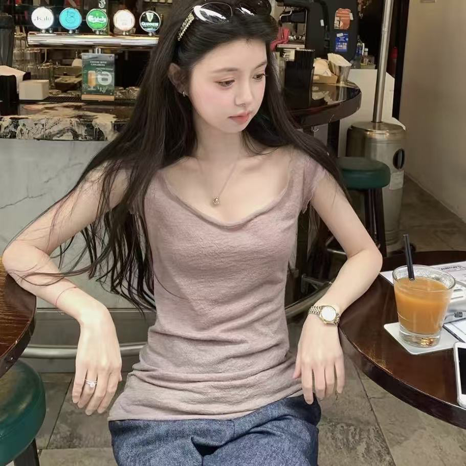 장미 시 저널 순수한 분위기 센스 미니멀리즘 자연 거친 가장자리 슬림해 보이는 자카드 다용도 티셔츠 캐주얼 맨위