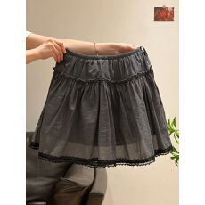 批发灰色蕾丝花边高腰<b class='q'>半身裙</b>女2026夏季木耳边设计感<b class='q'>百褶</b>裙A字短裙子