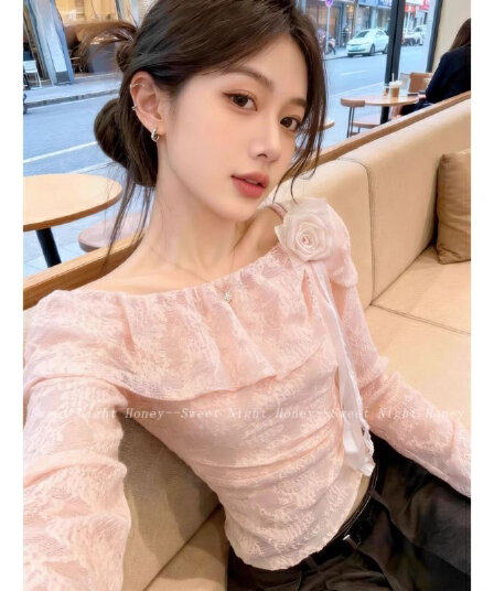 2026 봄 프랑스식 숙녀 바람 레이스 보트넥 긴팔 맨위 여성 몸매 가꾸기 프릴 품격 다용도 셔츠