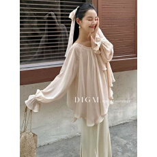 批发2026春季减龄千金度假风甜美温柔<b class='q'>长袖</b>上衣宽松显瘦气质仙气小杉女