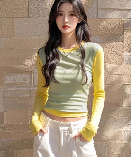 패치워크 색상 고급 센스 페이크 레이어드 양면 De 플러시 긴팔 기본 셔츠 가을 겨울철 2024 새로운 몸매 가꾸기 맨위 여성 의류
