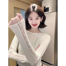 批发法式绝美白色蕾丝针织打底衫女秋冬修身显瘦毛衣内搭短款长袖上衣