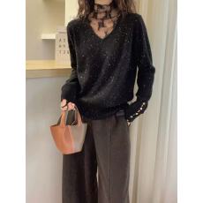 批发假两件蕾丝骆马绒针织衫女欧洲站2025冬装新款欧货女装打底小衫潮