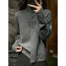批发欧货高端定制镂空灰色大码上衣女2025冬季新款加厚简约风毛衣<b class='q'>开衫</b>